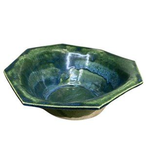 M A Bowman Studio Pottery Bowl Centerpiece Green Abstract Organic Angular Ithaca